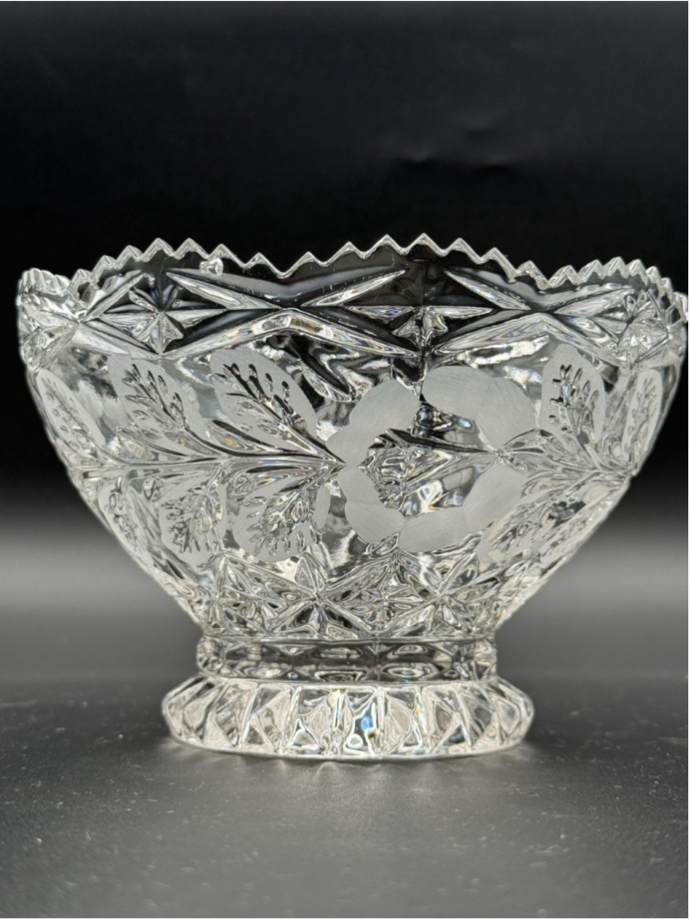 Crystal Clear Industries Roses & Stems Crystal Bowl Footed Etched Floral 6”